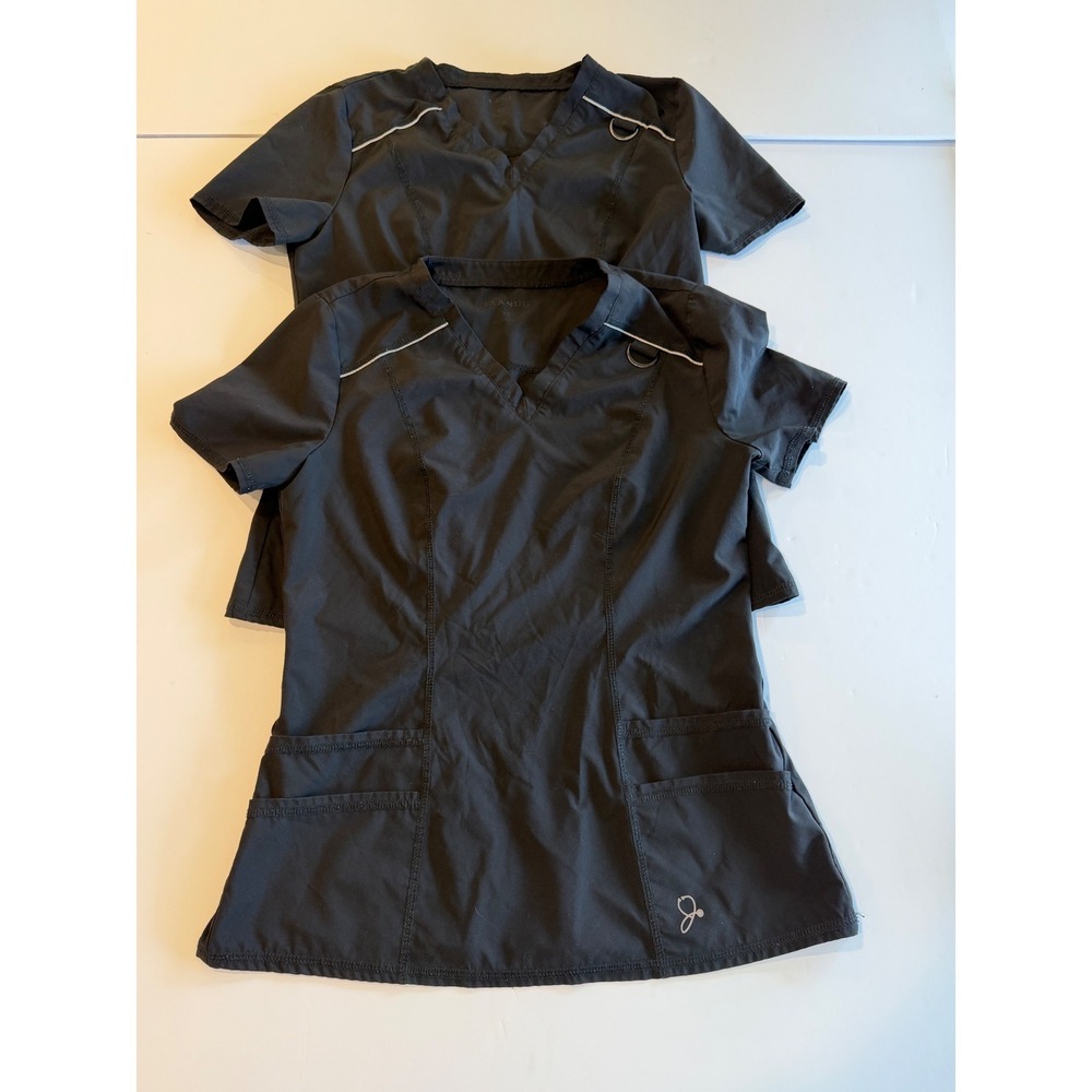 Jaanuu‎ Scrub Tops Lot of 2 Womens XS Black V-Neck Medical Nursing Uniforms